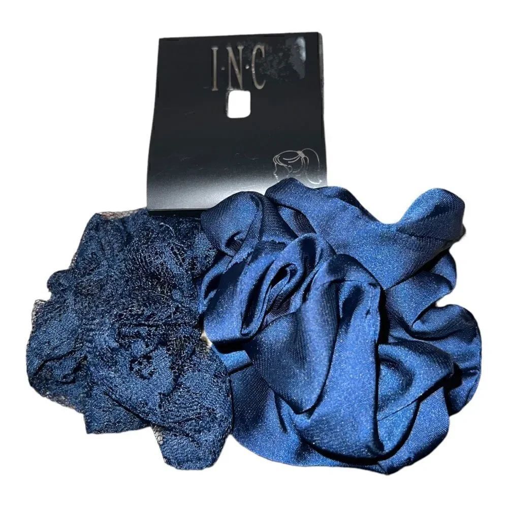 INC International Concepts 3 Piece Navy Hair Scrunchie Set Navy New